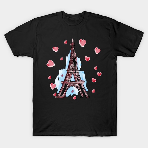 Paris Eiffel Tower France Heart Design T-Shirt by FilsonDesigns